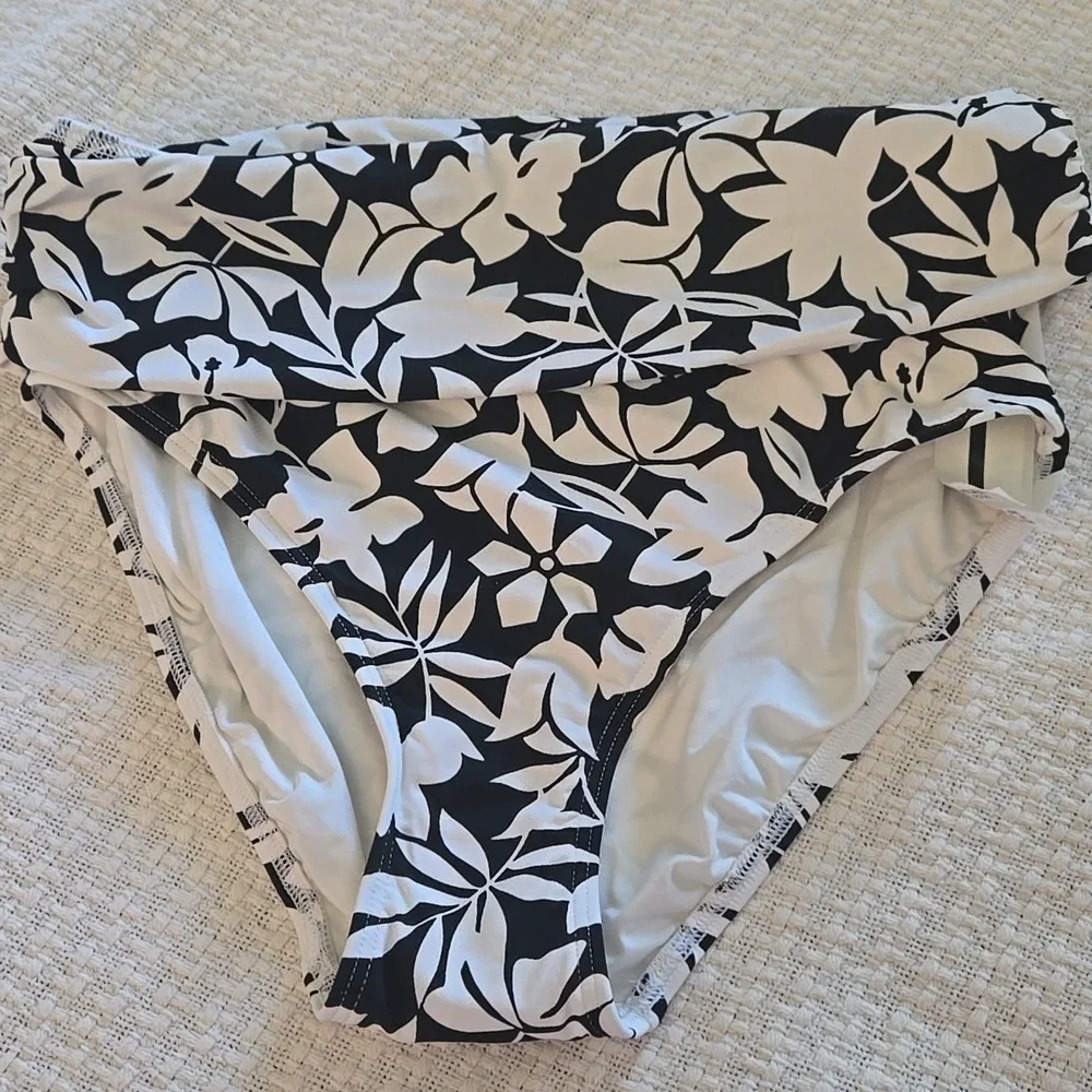 Land's End Black and White Floral Bikini Bottom